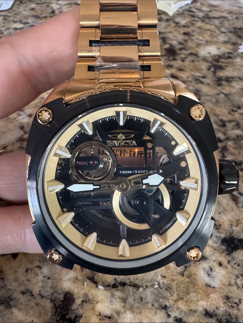 Invicta Bolt Gold and Black Skeleton Automatic Watch model 34958
